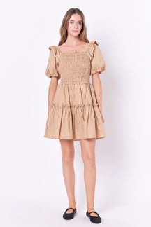 ENGLISH FACTORY - Poplin Smocked Puff Sleeve Mini Dress - DRESSES available at Objectrare