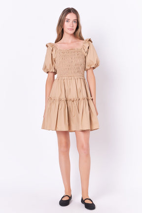 ENGLISH FACTORY - English Factory - Poplin Smocked Puff Sleeve Mini Dress - DRESSES available at Objectrare