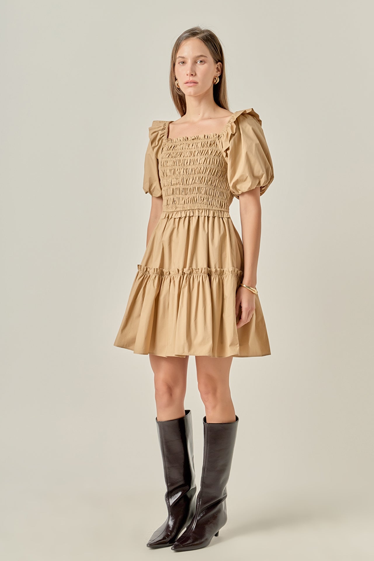 ENGLISH FACTORY - Poplin Smocked Puff Sleeve Mini Dress - DRESSES available at Objectrare