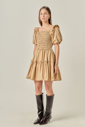 ENGLISH FACTORY - Poplin Smocked Puff Sleeve Mini Dress - DRESSES available at Objectrare