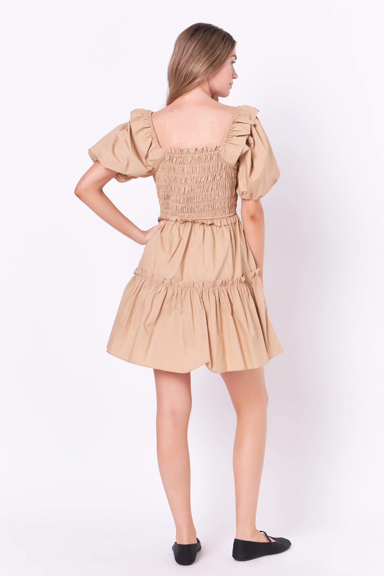 ENGLISH FACTORY - English Factory - Poplin Smocked Puff Sleeve Mini Dress - DRESSES available at Objectrare