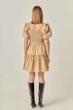 ENGLISH FACTORY - Poplin Smocked Puff Sleeve Mini Dress - DRESSES available at Objectrare