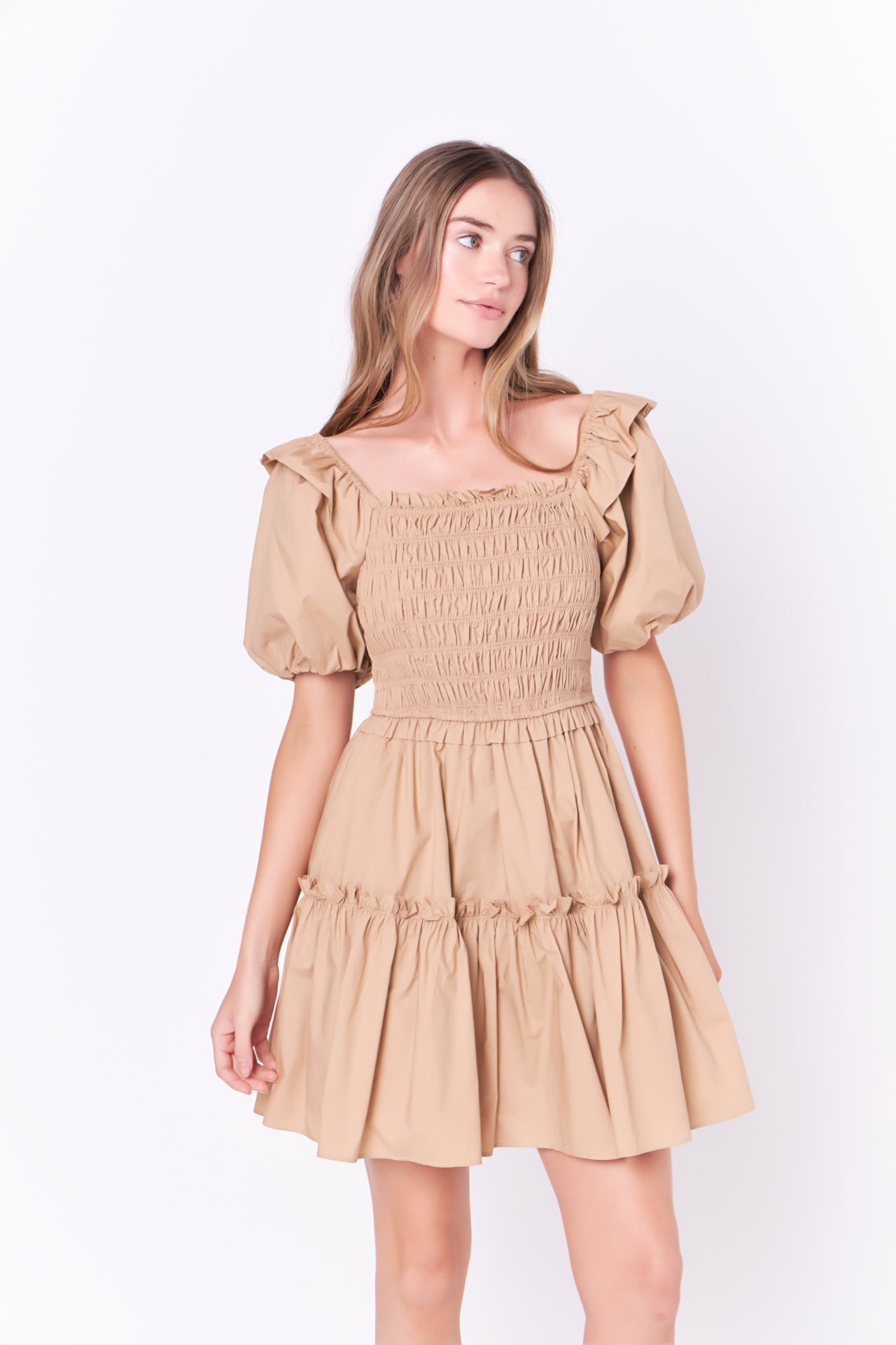 ENGLISH FACTORY - English Factory - Poplin Smocked Puff Sleeve Mini Dress - DRESSES available at Objectrare