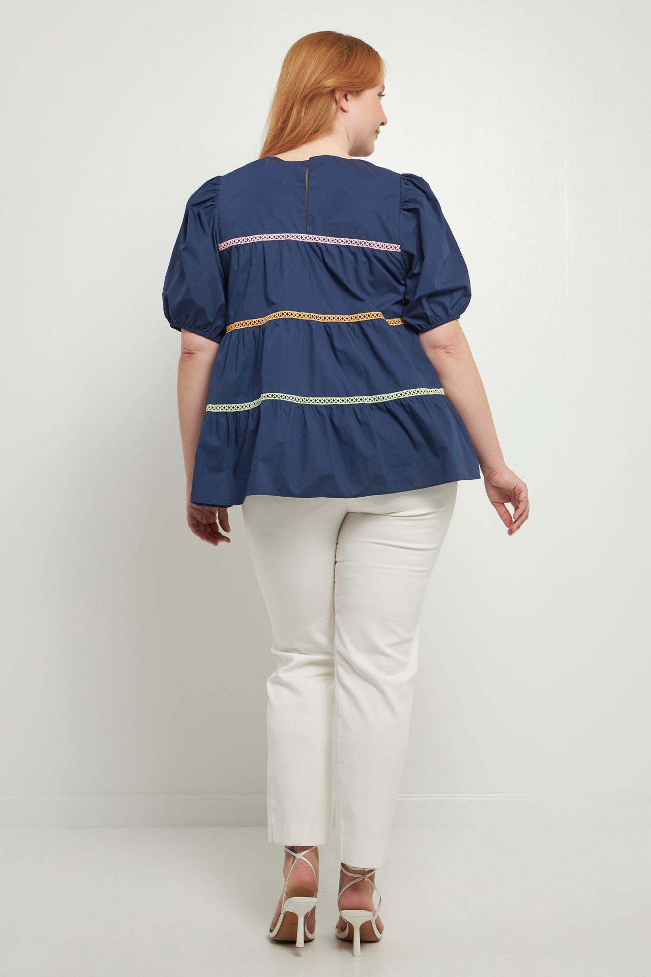 ENGLISH FACTORY - Multi Color Trim Inserted Puff Sleeve Top - TOPS available at Objectrare