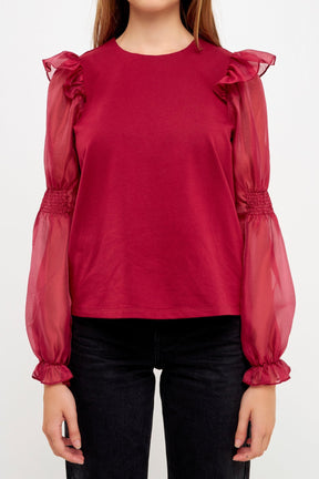 ENGLISH FACTORY - Organza Mixed Smocked Detail Long Sleeve Top - TOPS available at Objectrare