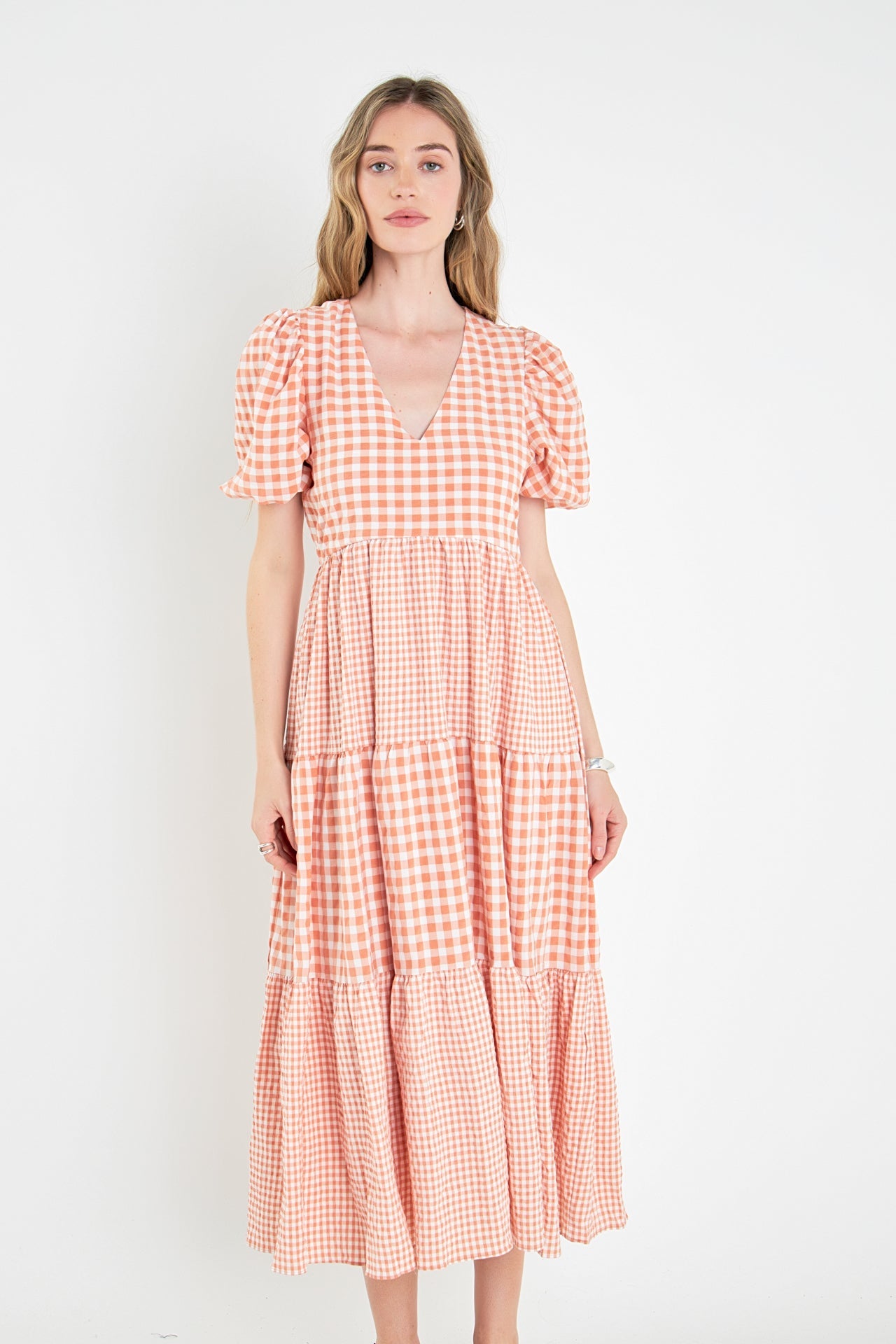 English Factory - Gingham Check Combination Midi Dress Sienna / Xs English Factory - Gingham Check Combination Midi Dress Sienna / Xs