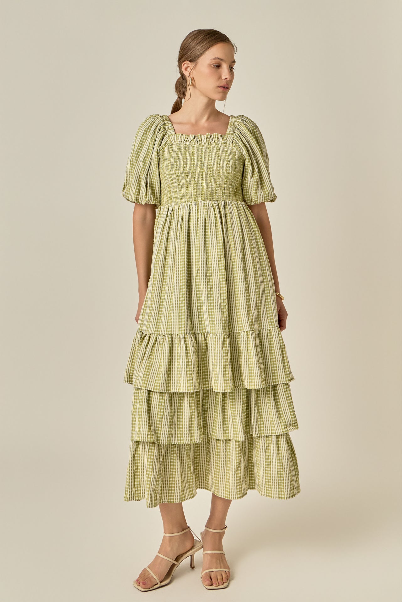 ENGLISH FACTORY - Gingham Striped Multi Tiered Maxi Dress - DRESSES available at Objectrare