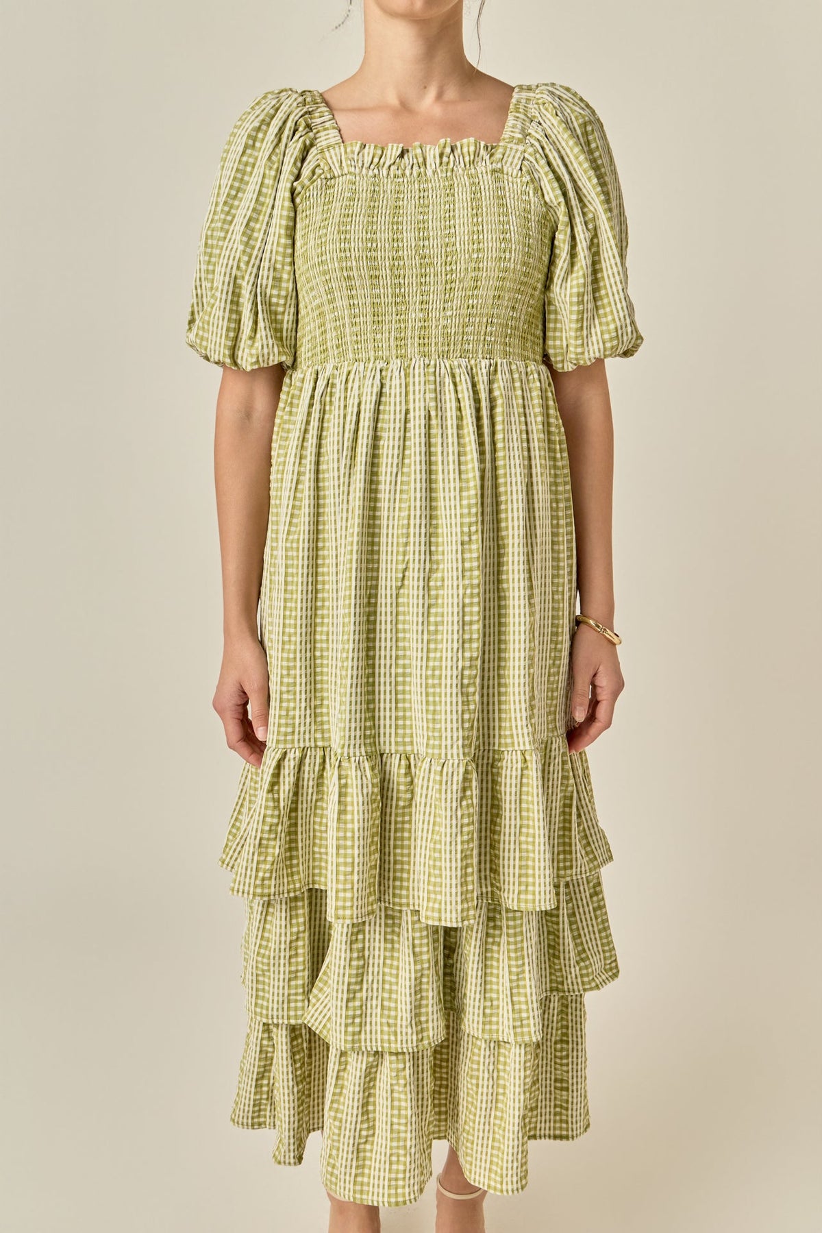 ENGLISH FACTORY - Gingham Striped Multi Tiered Maxi Dress - DRESSES available at Objectrare