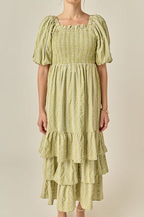 ENGLISH FACTORY - Gingham Striped Multi Tiered Maxi Dress - DRESSES available at Objectrare