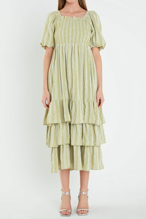 ENGLISH FACTORY - Gingham Striped Multi Tiered Maxi Dress - DRESSES available at Objectrare