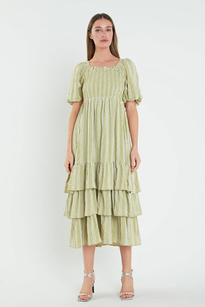 ENGLISH FACTORY - Gingham Striped Multi Tiered Maxi Dress - DRESSES available at Objectrare