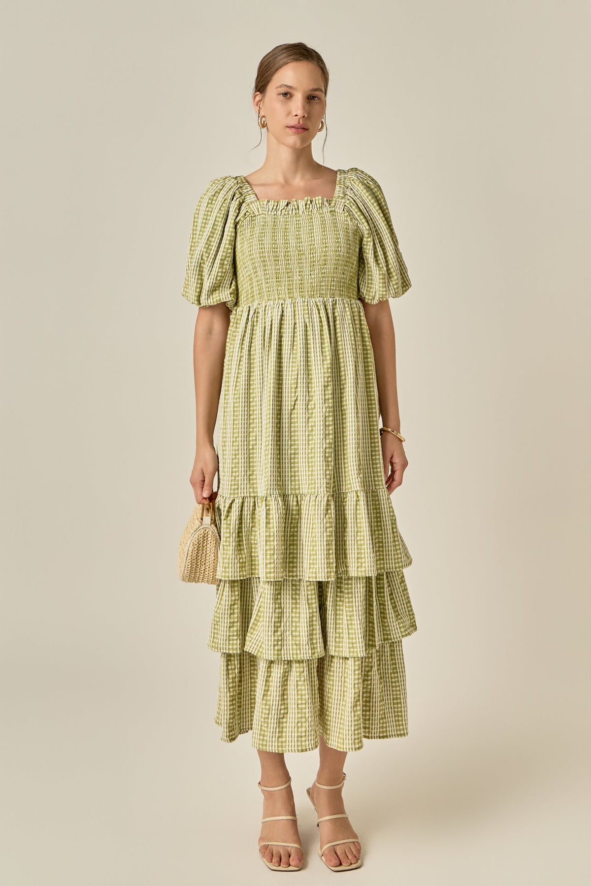 ENGLISH FACTORY - Gingham Striped Multi Tiered Maxi Dress - DRESSES available at Objectrare