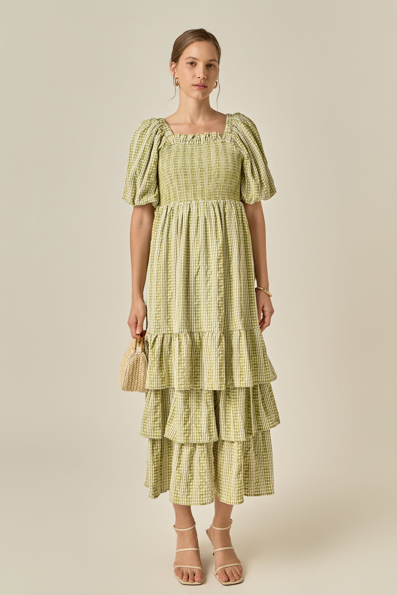 ENGLISH FACTORY - Gingham Striped Multi Tiered Maxi Dress - DRESSES available at Objectrare