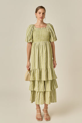 ENGLISH FACTORY - Gingham Striped Multi Tiered Maxi Dress - DRESSES available at Objectrare