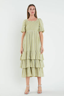 ENGLISH FACTORY - English Factory - Gingham Striped Multi Tiered Maxi Dress - DRESSES available at Objectrare