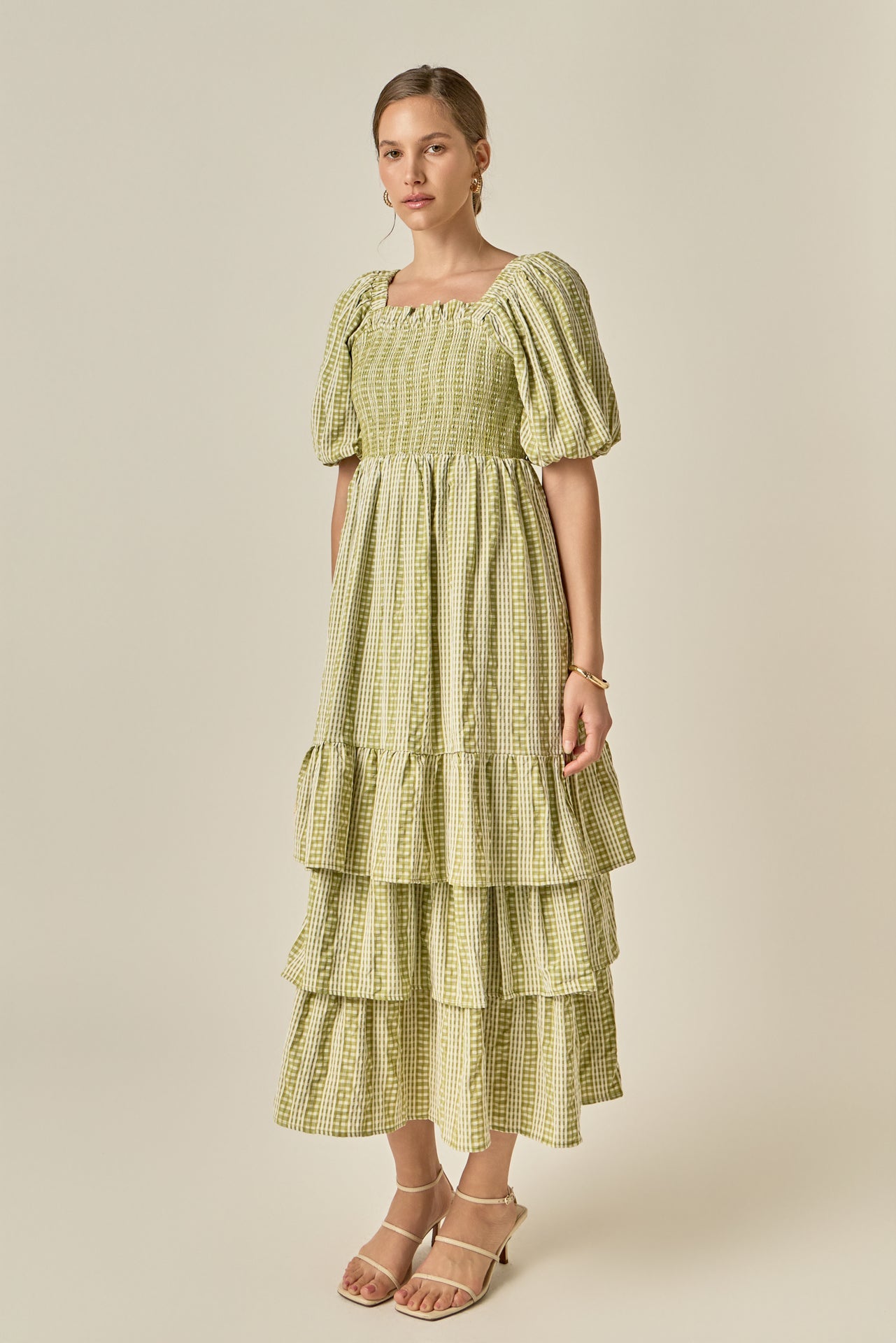 ENGLISH FACTORY - Gingham Striped Multi Tiered Maxi Dress - DRESSES available at Objectrare