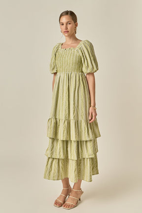 ENGLISH FACTORY - Gingham Striped Multi Tiered Maxi Dress - DRESSES available at Objectrare