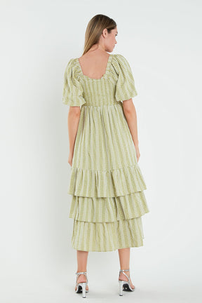 ENGLISH FACTORY - Gingham Striped Multi Tiered Maxi Dress - DRESSES available at Objectrare