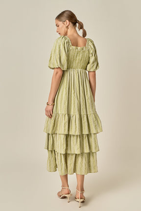 ENGLISH FACTORY - Gingham Striped Multi Tiered Maxi Dress - DRESSES available at Objectrare