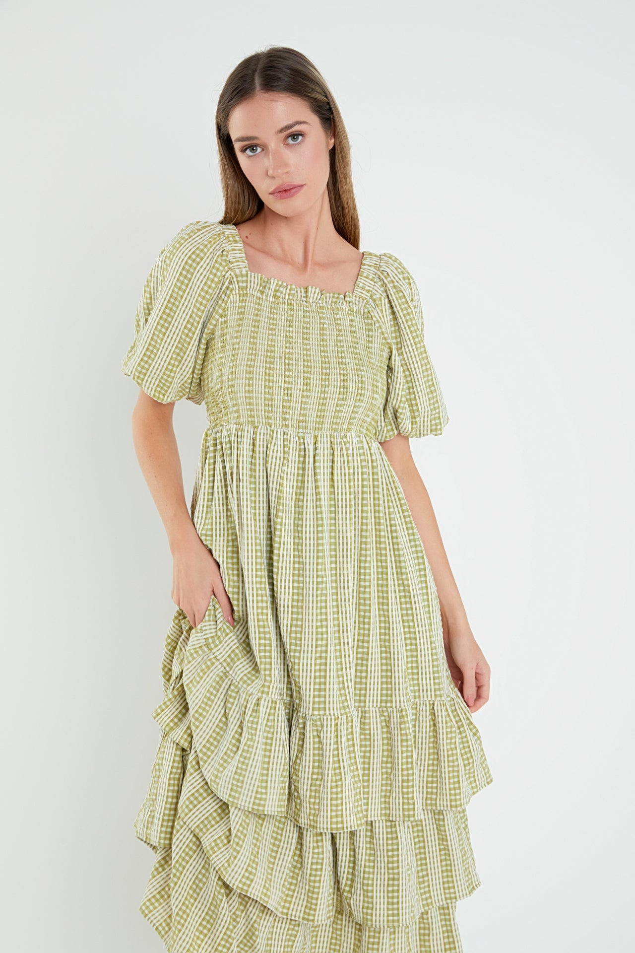 ENGLISH FACTORY - English Factory - Gingham Striped Multi Tiered Maxi Dress - DRESSES available at Objectrare