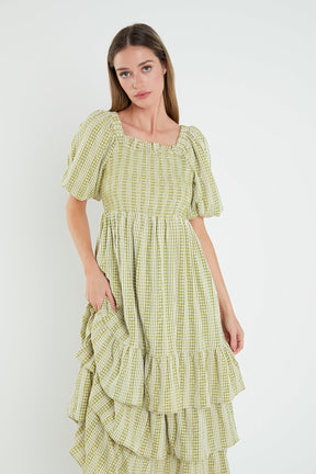 ENGLISH FACTORY - Gingham Striped Multi Tiered Maxi Dress - DRESSES available at Objectrare