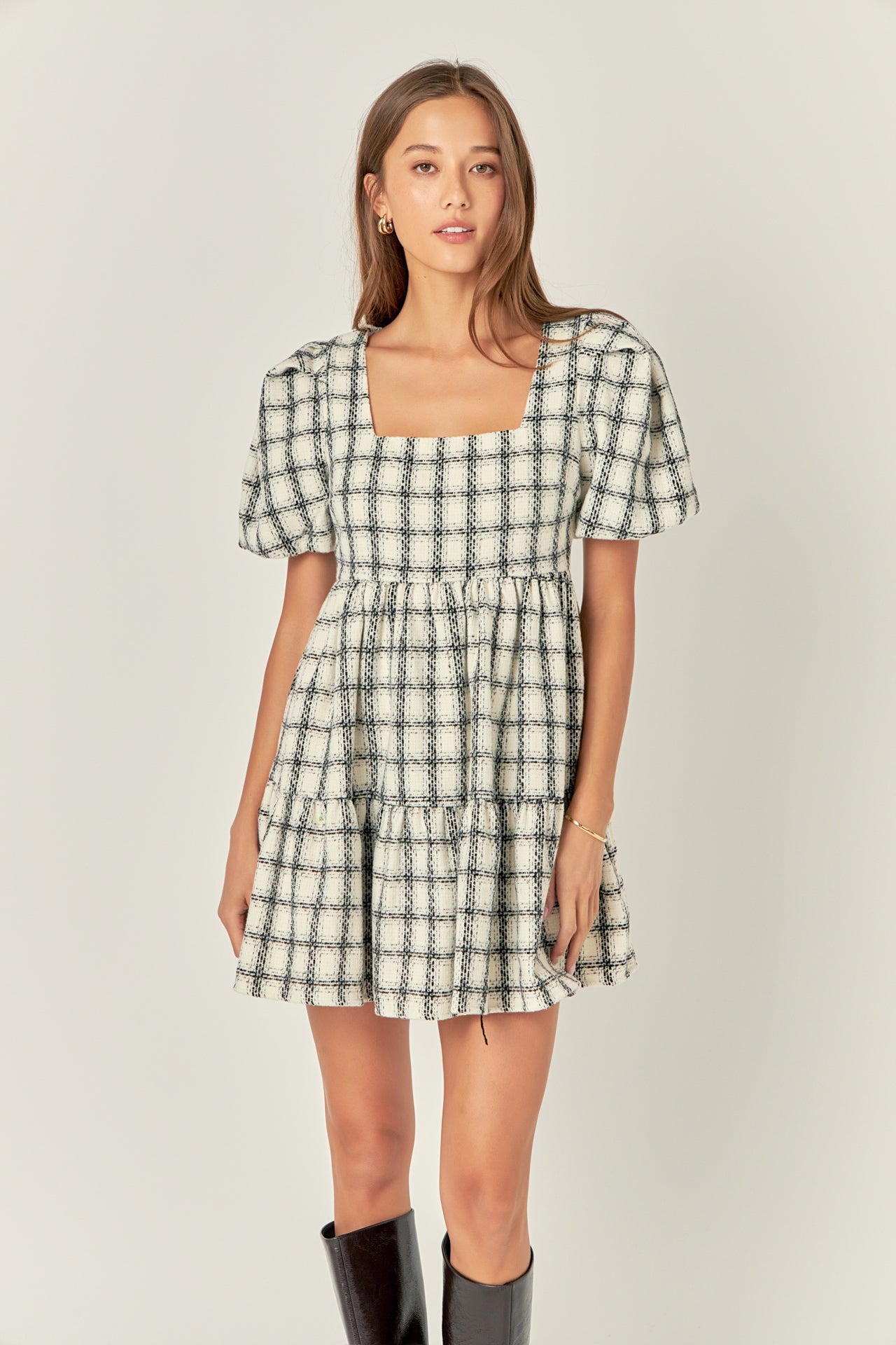 ENGLISH FACTORY - Tweed Mini Gingham Dress - DRESSES available at Objectrare