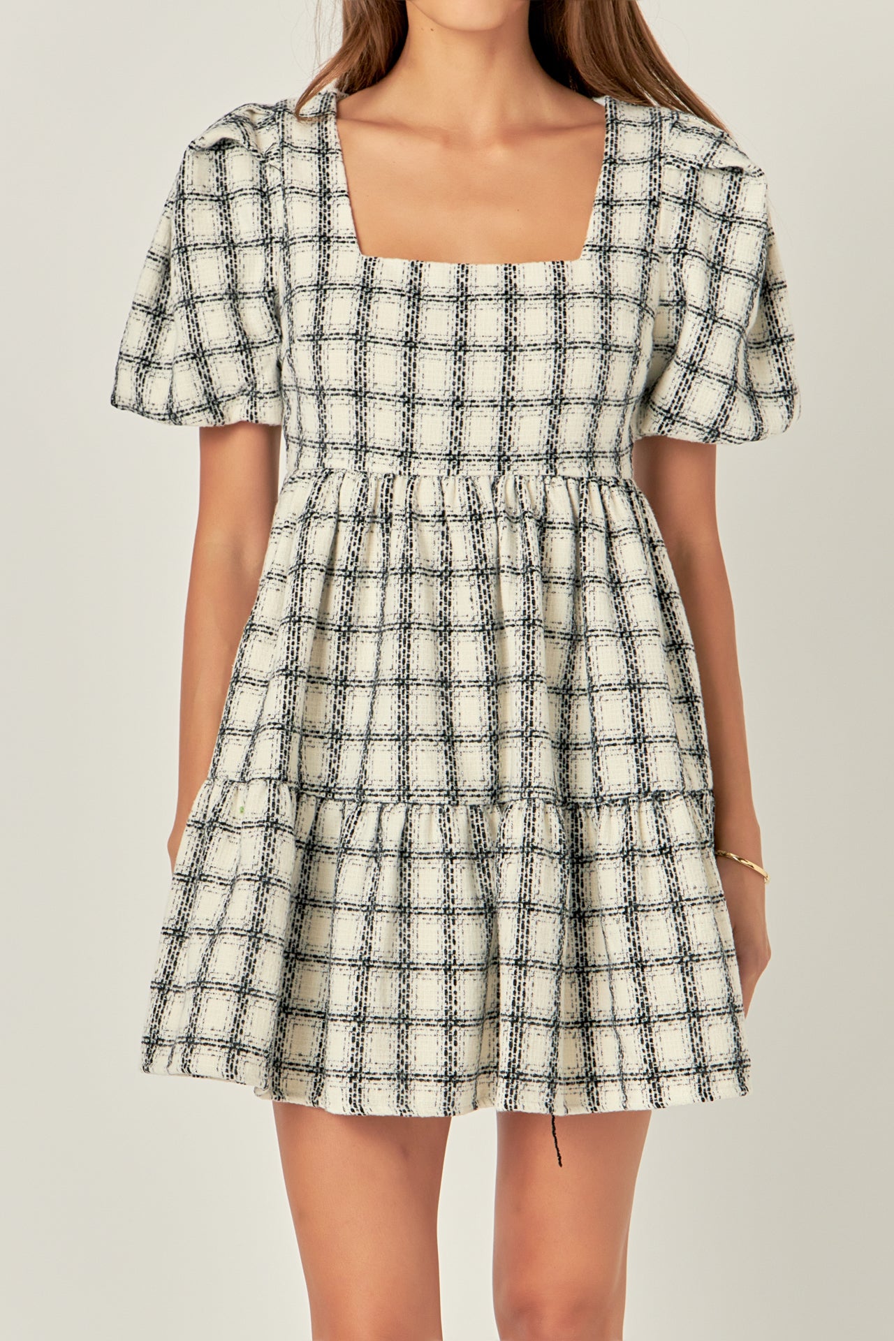 ENGLISH FACTORY - Tweed Mini Gingham Dress - DRESSES available at Objectrare