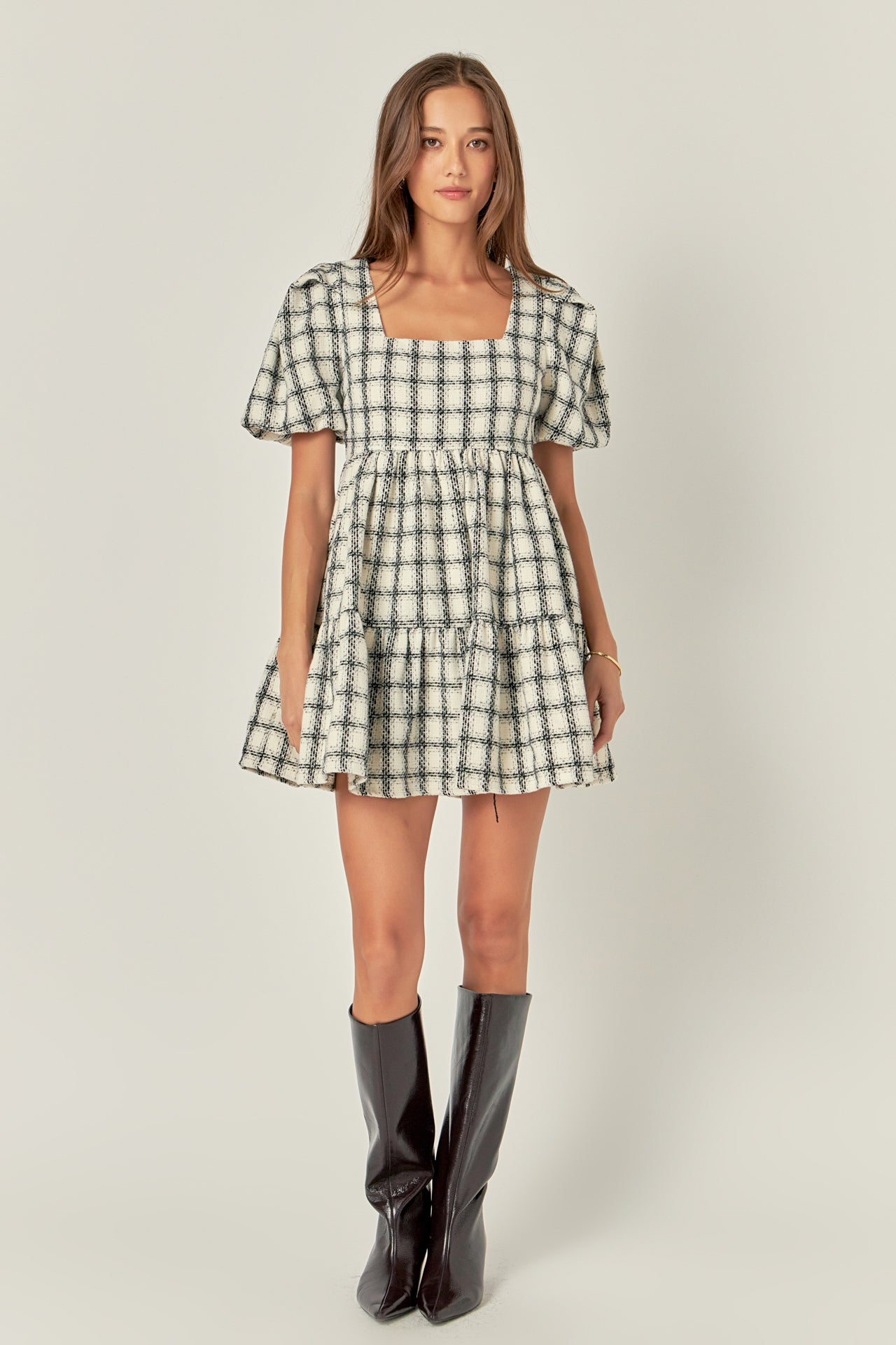 ENGLISH FACTORY - Tweed Mini Gingham Dress - DRESSES available at Objectrare