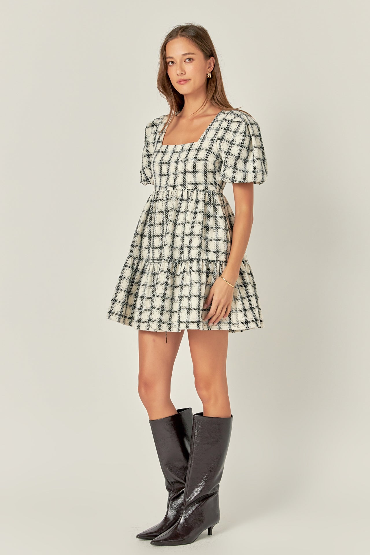 ENGLISH FACTORY - Tweed Mini Gingham Dress - DRESSES available at Objectrare