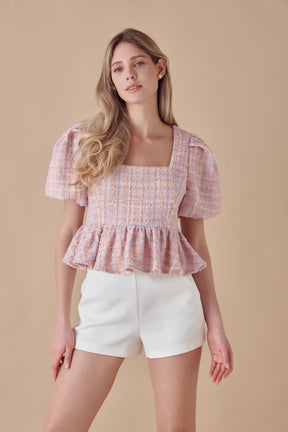 ENDLESS ROSE - Endless Rose - Multi Tweed Baby Doll Top - TOPS available at Objectrare