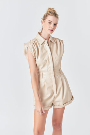 GREY LAB - Grey Lab - Faux Leather Romper - ROMPERS available at Objectrare