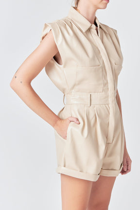 GREY LAB - Grey Lab - Faux Leather Romper - ROMPERS available at Objectrare