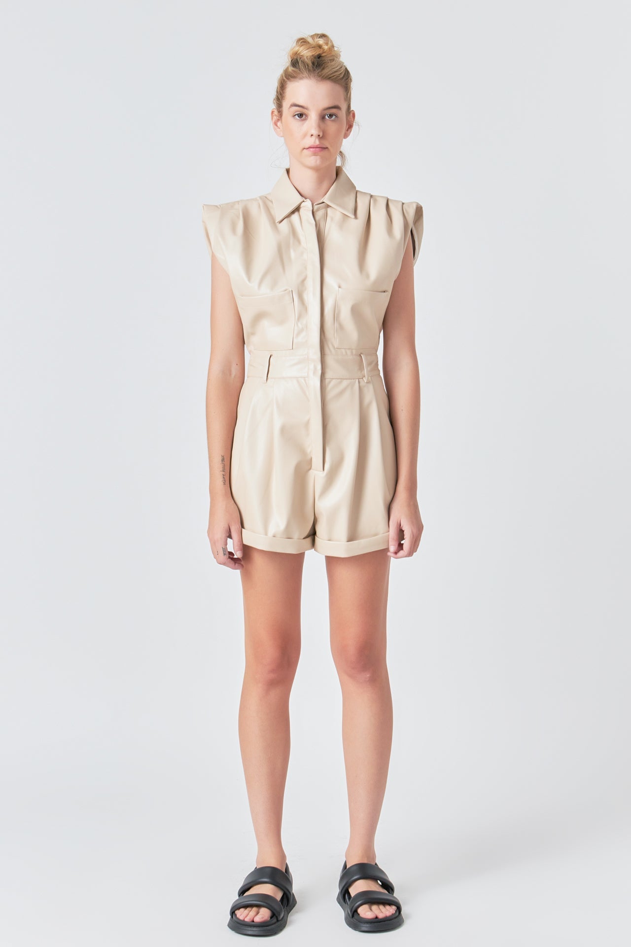 GREY LAB - Grey Lab - Faux Leather Romper - ROMPERS available at Objectrare