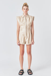 GREY LAB - Grey Lab - Faux Leather Romper - ROMPERS available at Objectrare