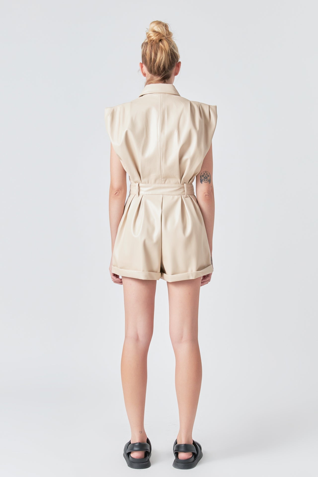 GREY LAB - Grey Lab - Faux Leather Romper - ROMPERS available at Objectrare