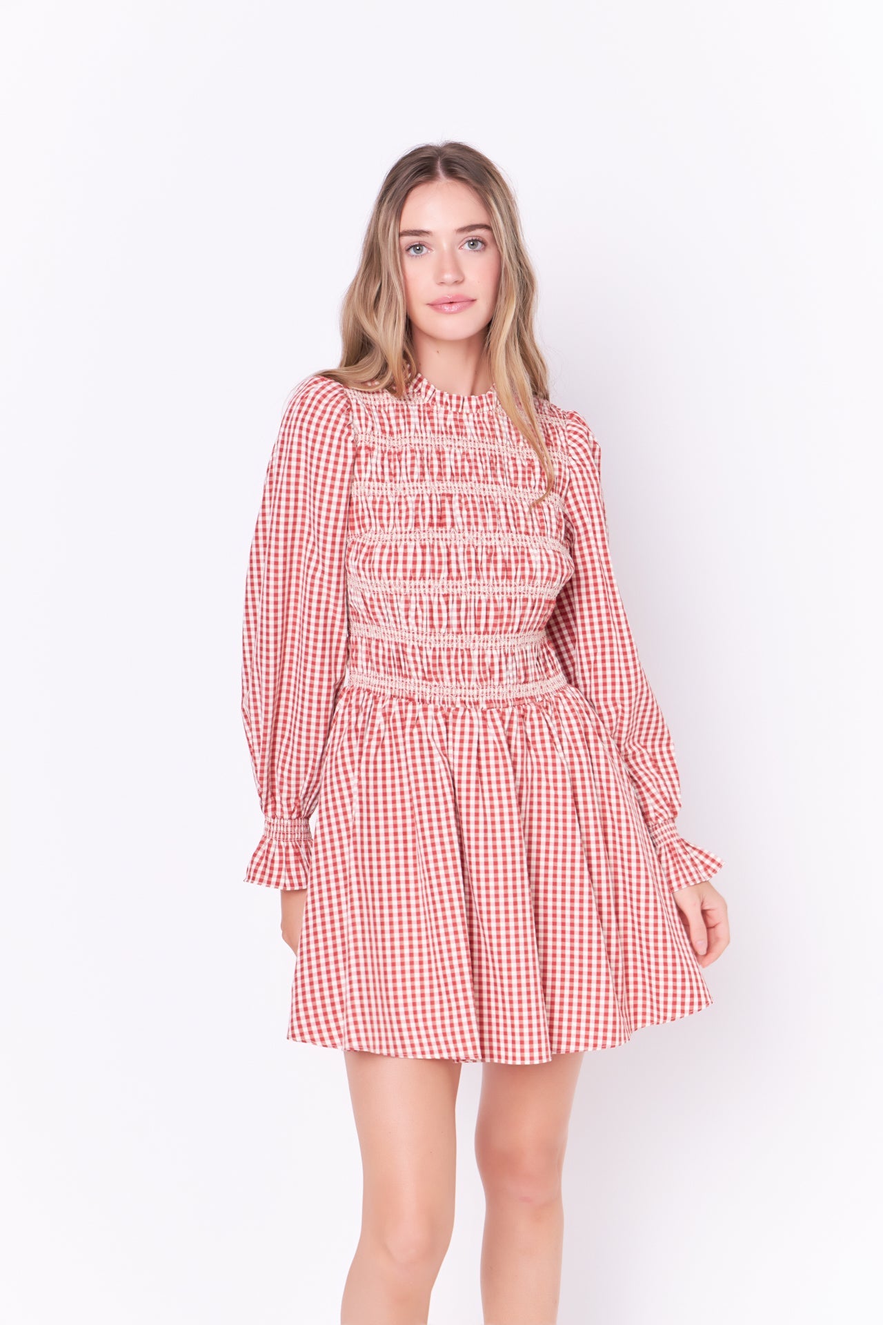 ENGLISH FACTORY - English Factory - Long Sleeve Gingham Mini Dress - DRESSES available at Objectrare