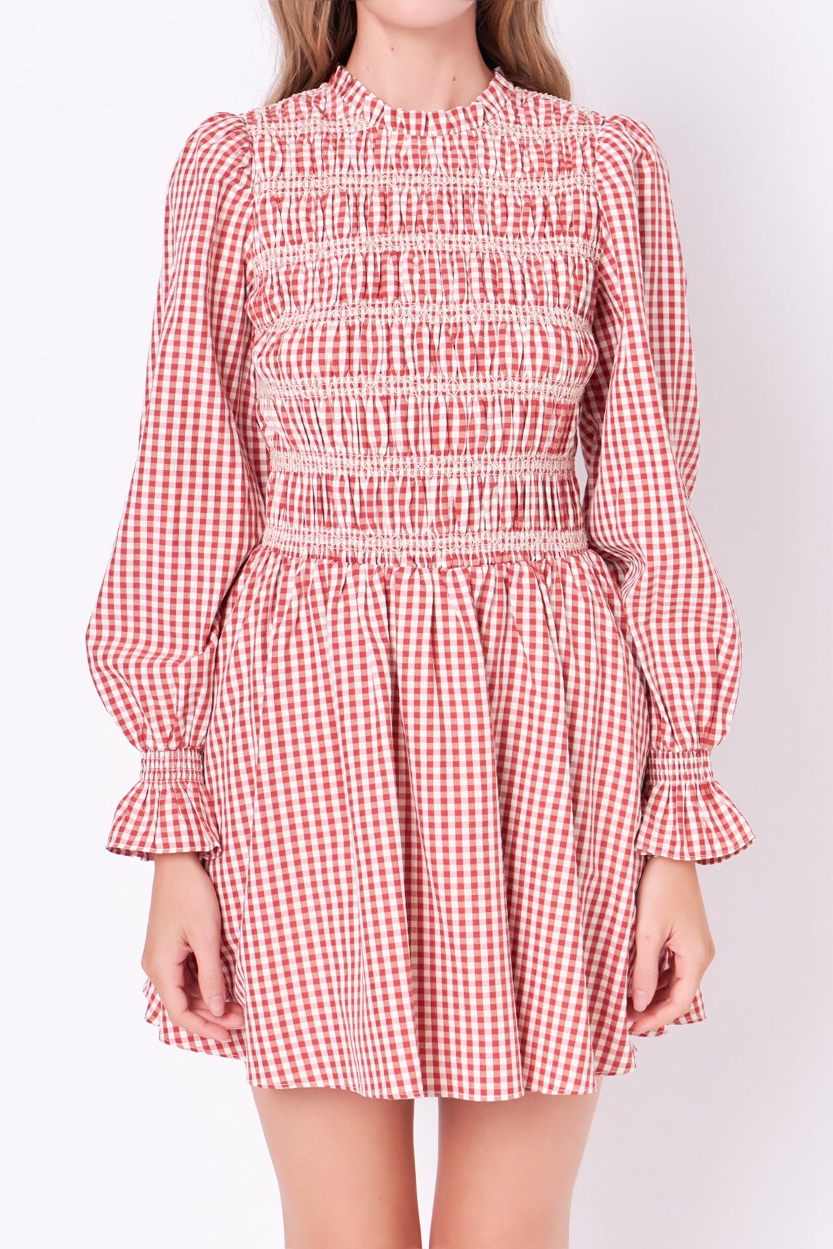 ENGLISH FACTORY - Long Sleeve Gingham Mini Dress - DRESSES available at Objectrare