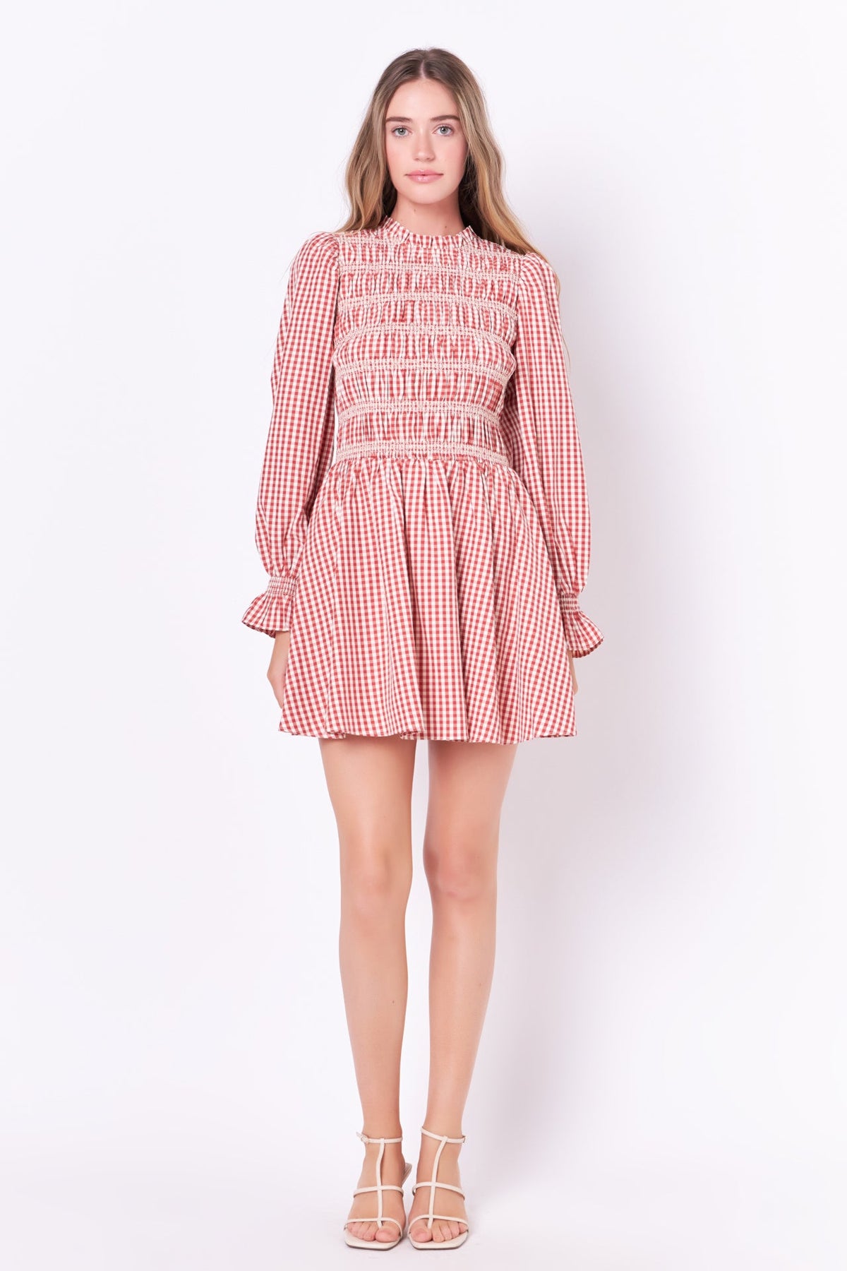Long Sleeve Gingham Mini Dress