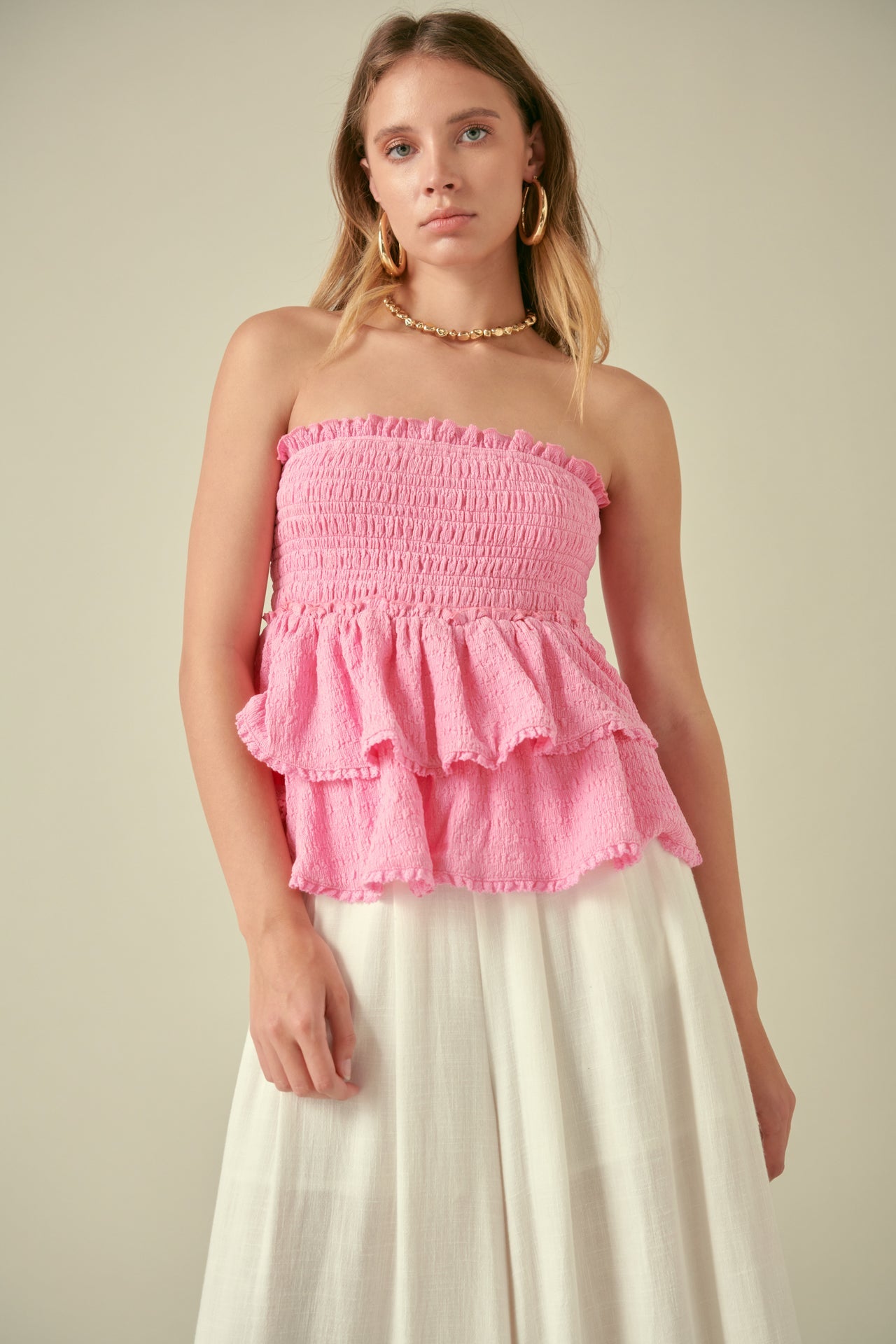 FREE THE ROSES - Free The Roses - Lace Smocked Knit Ruffled Tube Top - TOPS available at Objectrare