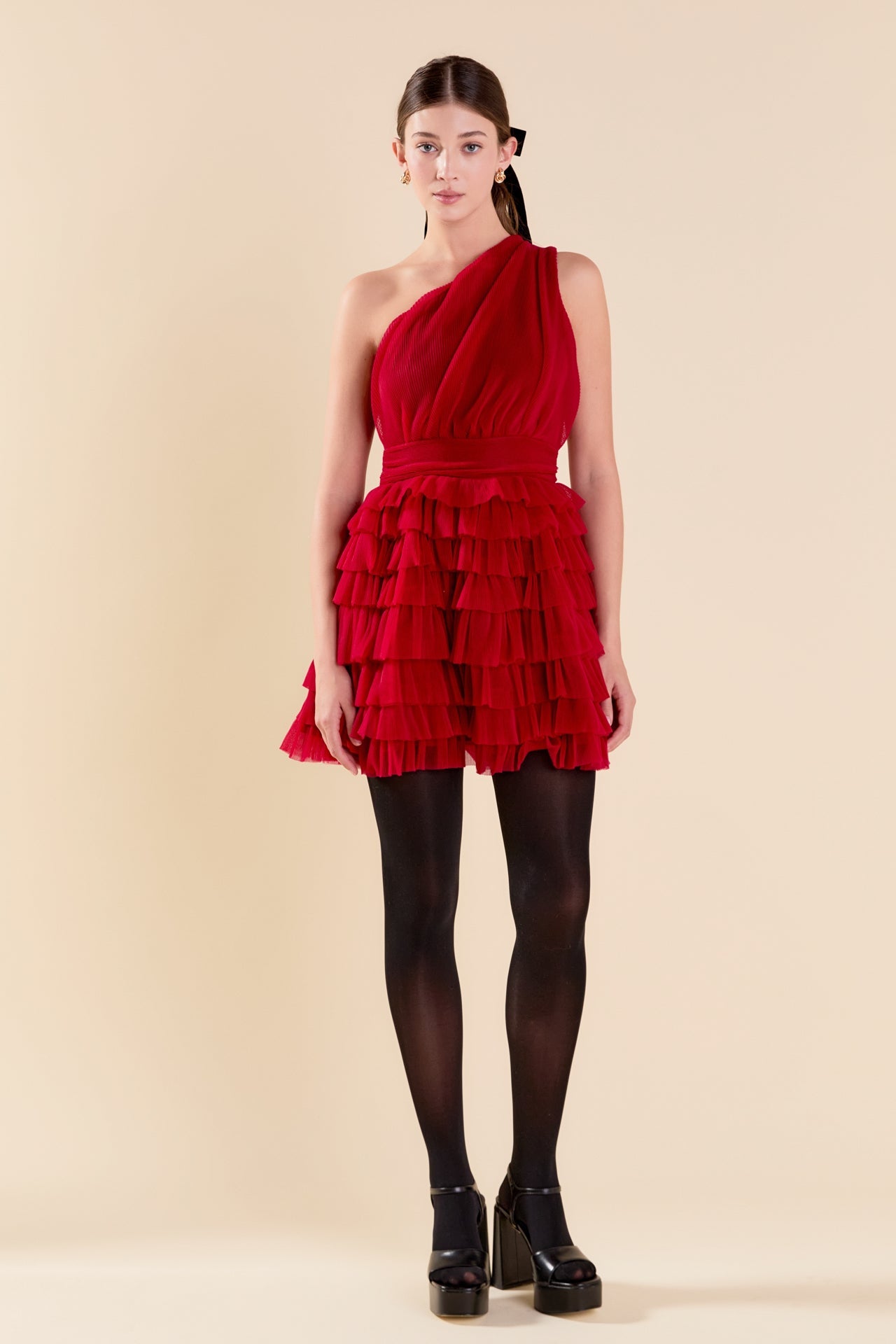 Endless Rose - Tiered Tulle Mini Dress Cherry / L Endless Rose - Tiered Tulle Mini Dress Cherry / L