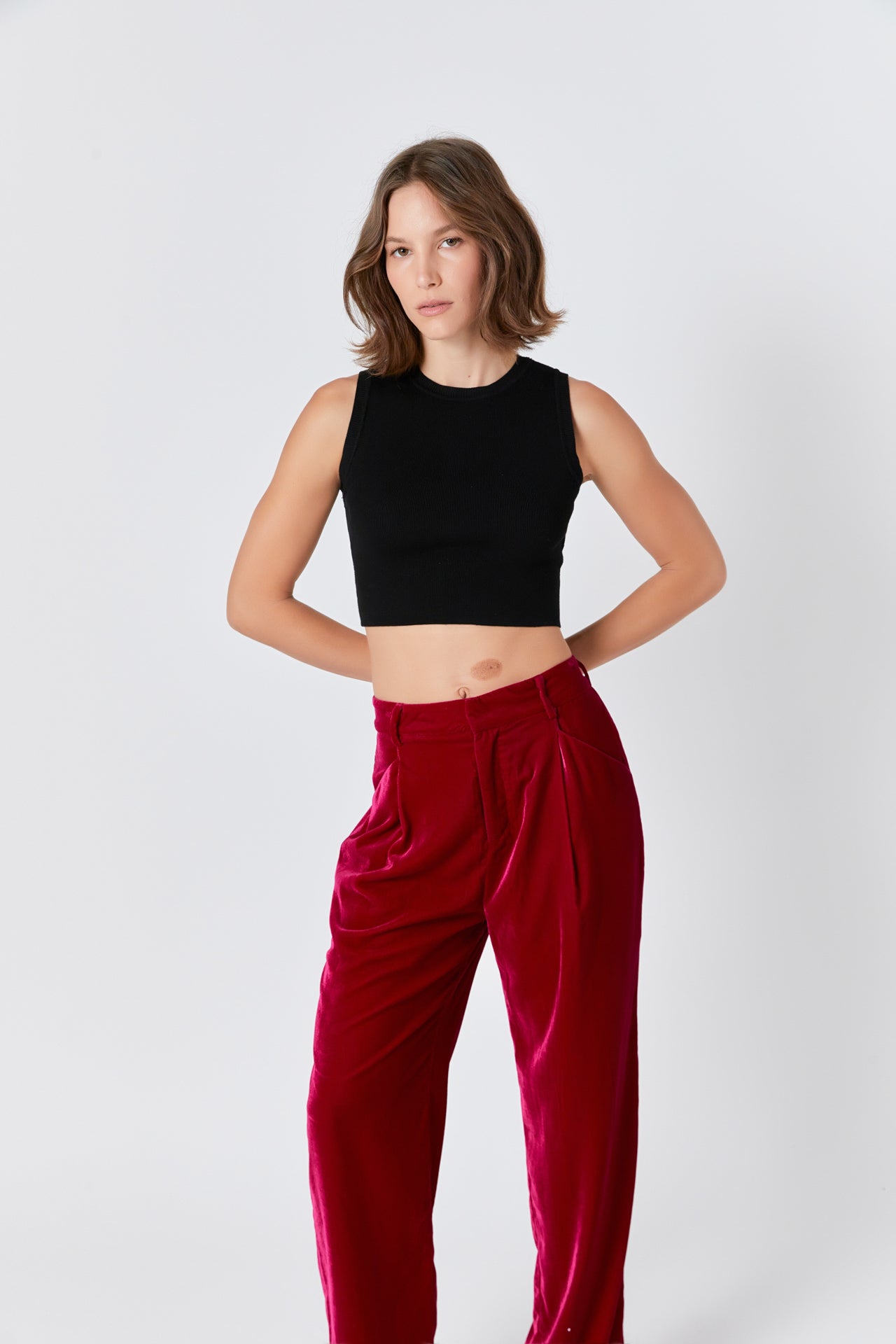 ENDLESS ROSE - High-Waisted Velvet Pants - PANTS available at Objectrare