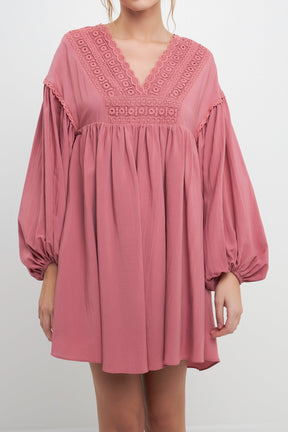 FREE THE ROSES - Free The Roses - Laced Blouson Sleeve Shift Dress - DRESSES available at Objectrare