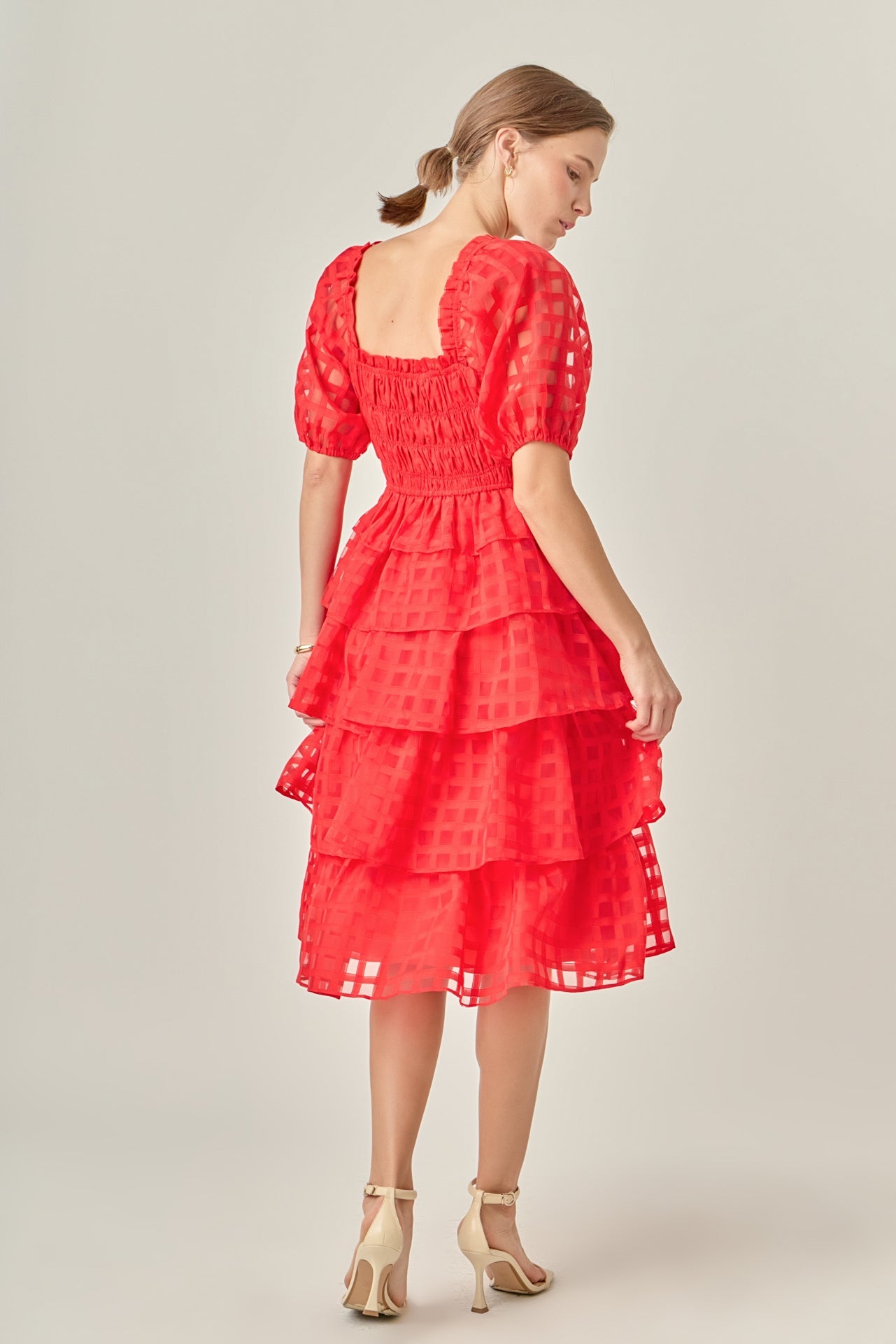 ENGLISH FACTORY - Check Organza Tiered Midi Dress - DRESSES available at Objectrare