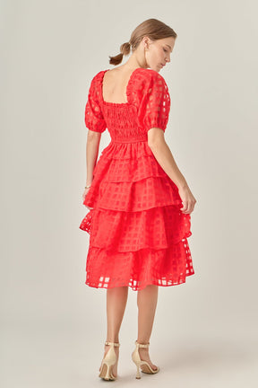 ENGLISH FACTORY - Check Organza Tiered Midi Dress - DRESSES available at Objectrare