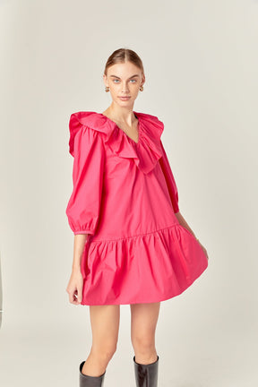 ENGLISH FACTORY - Long Sleeve V Ruffled Mini Dress - DRESSES available at Objectrare