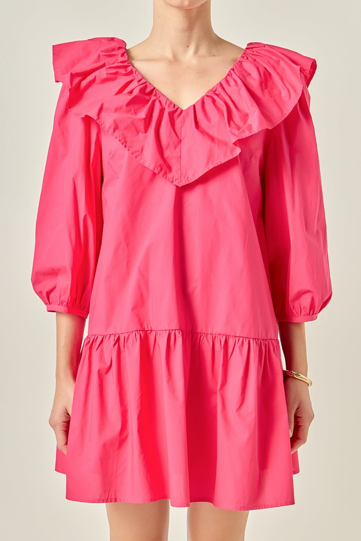 Long Sleeve V Ruffled Mini Dress