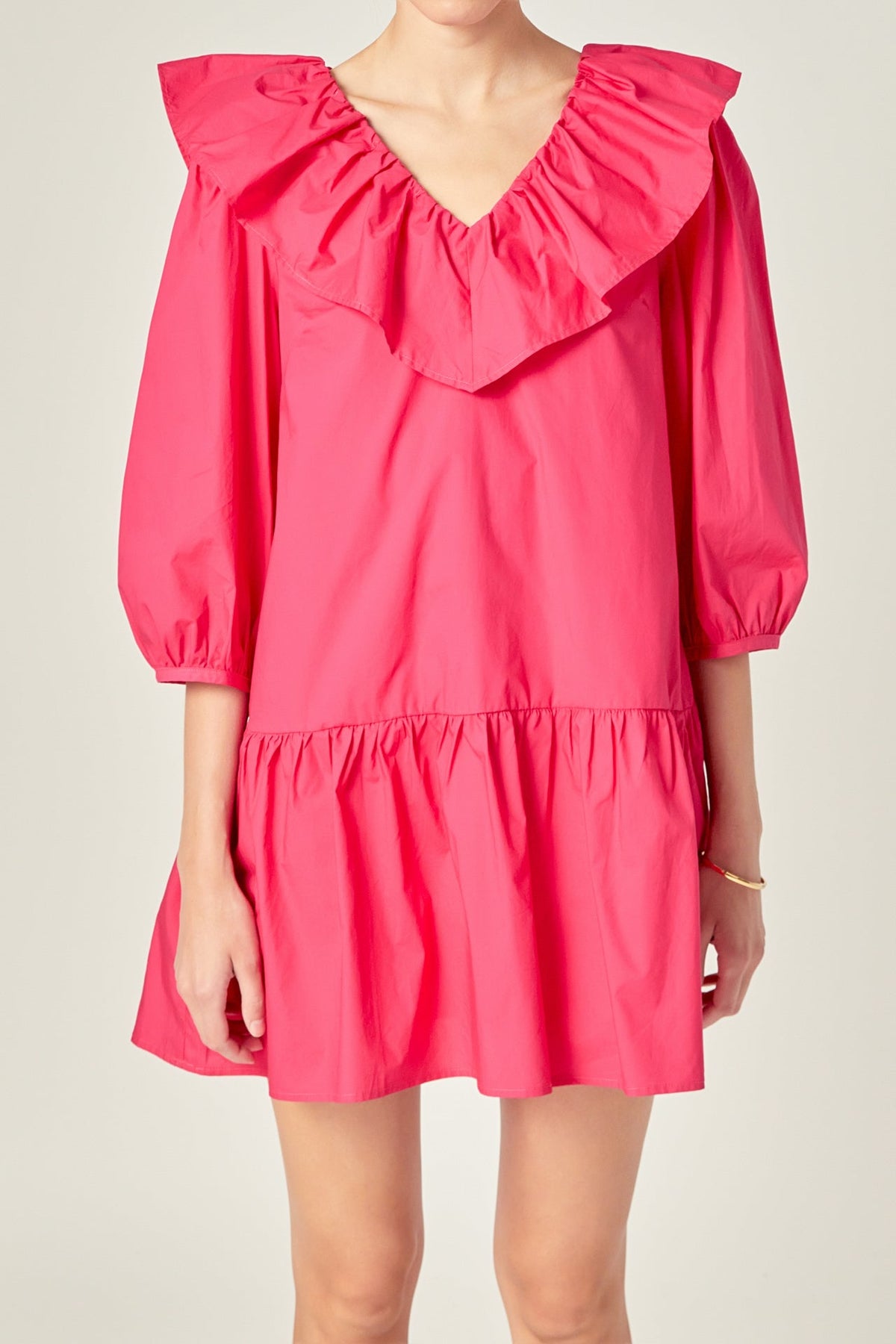 Long Sleeve V Ruffled Mini Dress