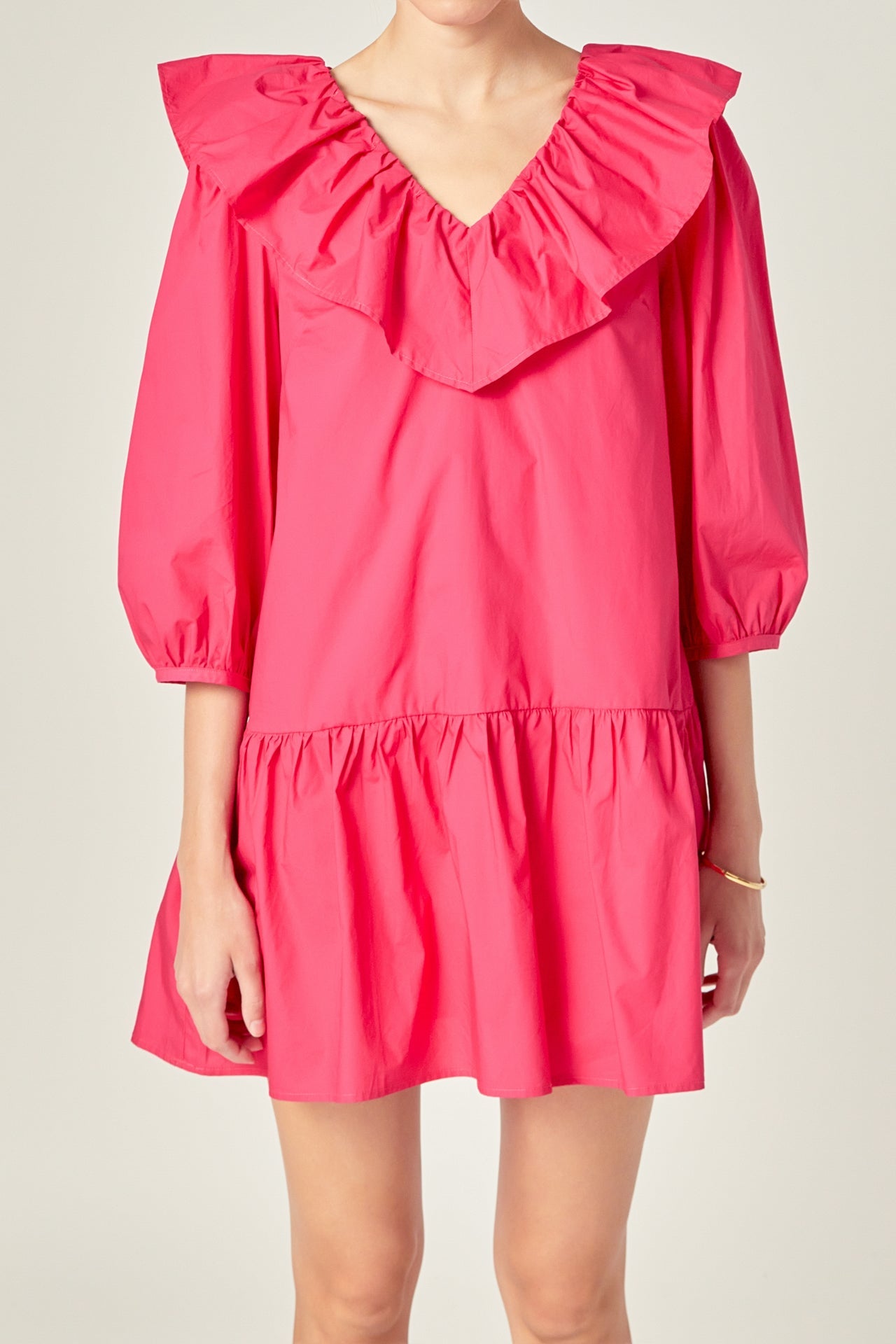 ENGLISH FACTORY - Long Sleeve V Ruffled Mini Dress - DRESSES available at Objectrare