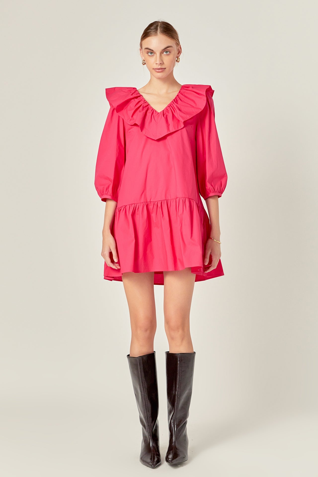 ENGLISH FACTORY - English Factory - Long Sleeve V Ruffled Mini Dress - DRESSES available at Objectrare