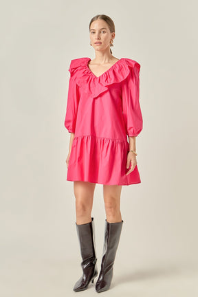 ENGLISH FACTORY - Long Sleeve V Ruffled Mini Dress - DRESSES available at Objectrare